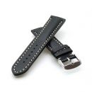 Uhrband Leder schwarz weie Steppung 20 mm polierte Schliee