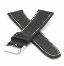 Softleder Uhrenarmband Sportiva gelocht schwarz gelbe Steppung 22 mm
