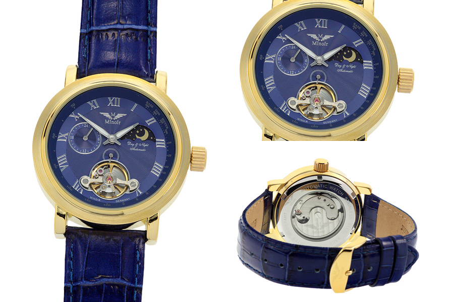 Minoir Automatikuhr Modell Mistral mit blauem Zifferblatt Armbanduhren und